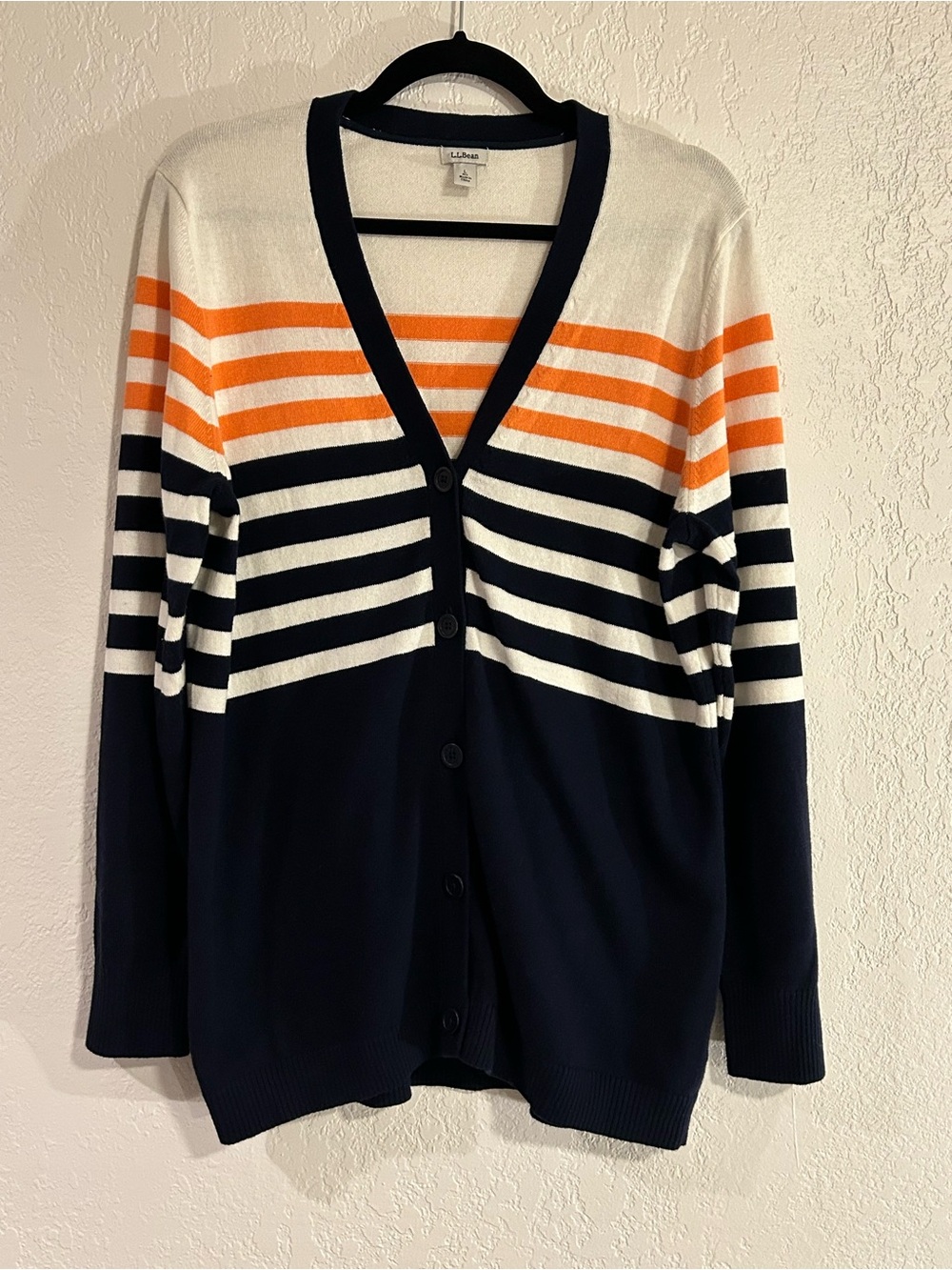 L.L. Bean Women's L Striped Button Cardigan Cotton Cashmere Heritage Fall Preppy